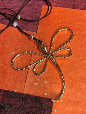 Gold Tone oversized Dragonfly Pendant Necklace